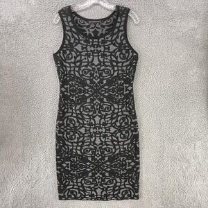 Peruvian Connection Dress Womens M Black Metallic Geometric Bodycon Knee Length